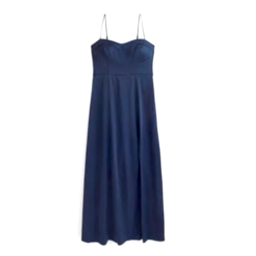 Abercrombie & Fitch Satin High-Slit Maxi Dress in Navy